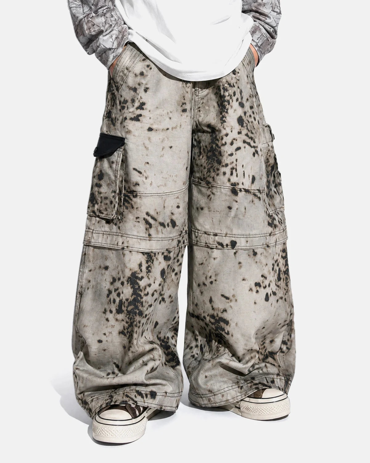 Omygoods Splatter Print Wide Leg Cargo Pants