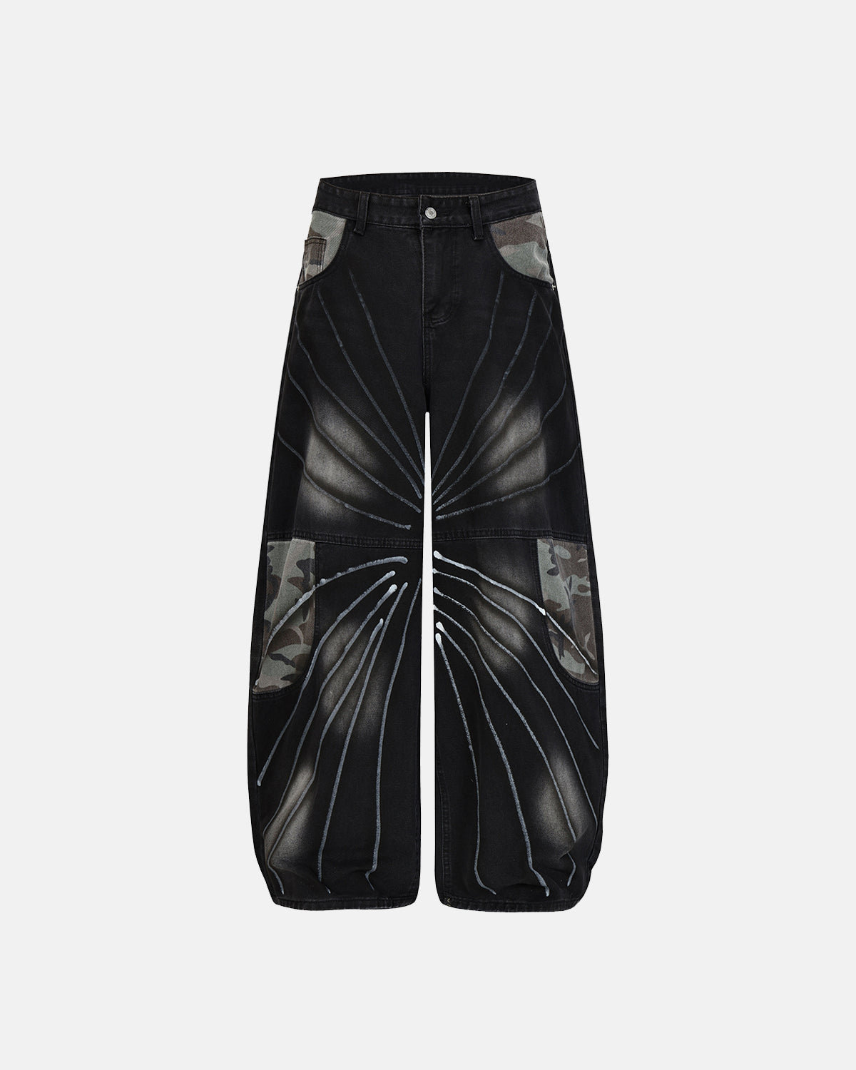 Omygoods Spray Graphic Camo Barrel Jeans