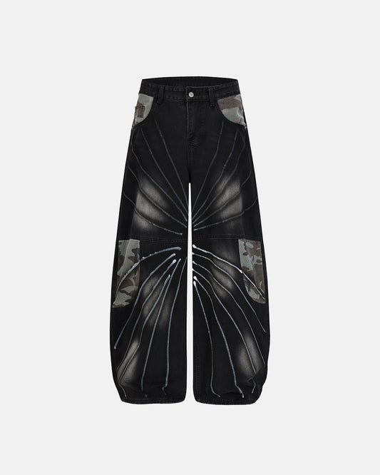 Omygoods Spray Graphic Camo Barrel Jeans