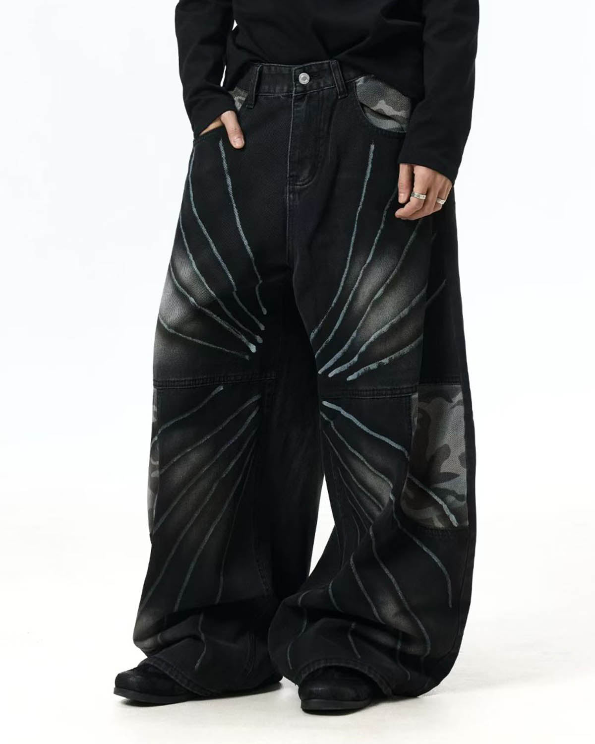 Omygoods Spray Graphic Camo Barrel Jeans