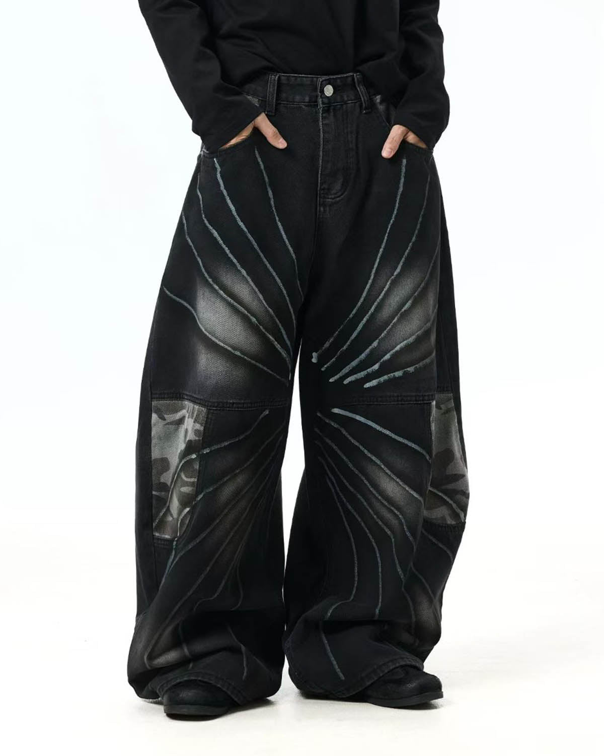 Omygoods Spray Graphic Camo Barrel Jeans
