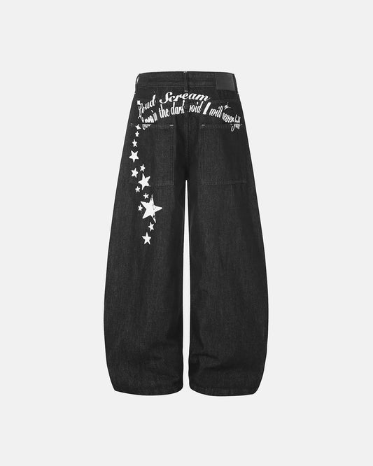 Omygoods Star Graphic Raw Barrel Jeans
