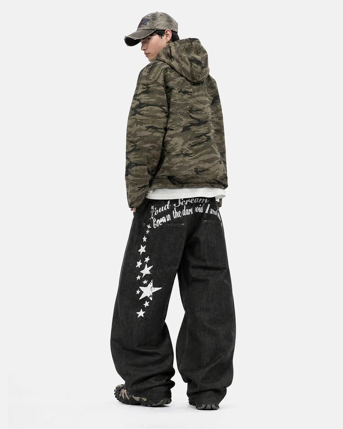 Omygoods Star Graphic Raw Barrel Jeans