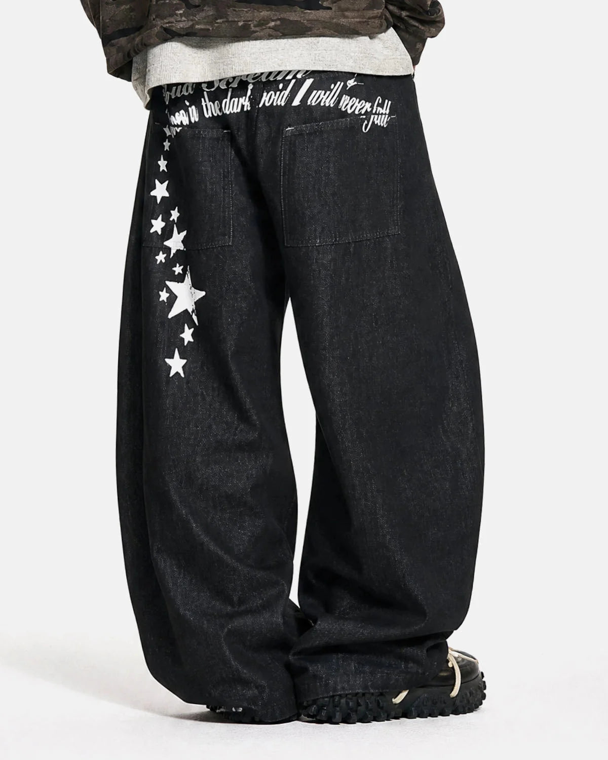 Omygoods Star Graphic Raw Barrel Jeans
