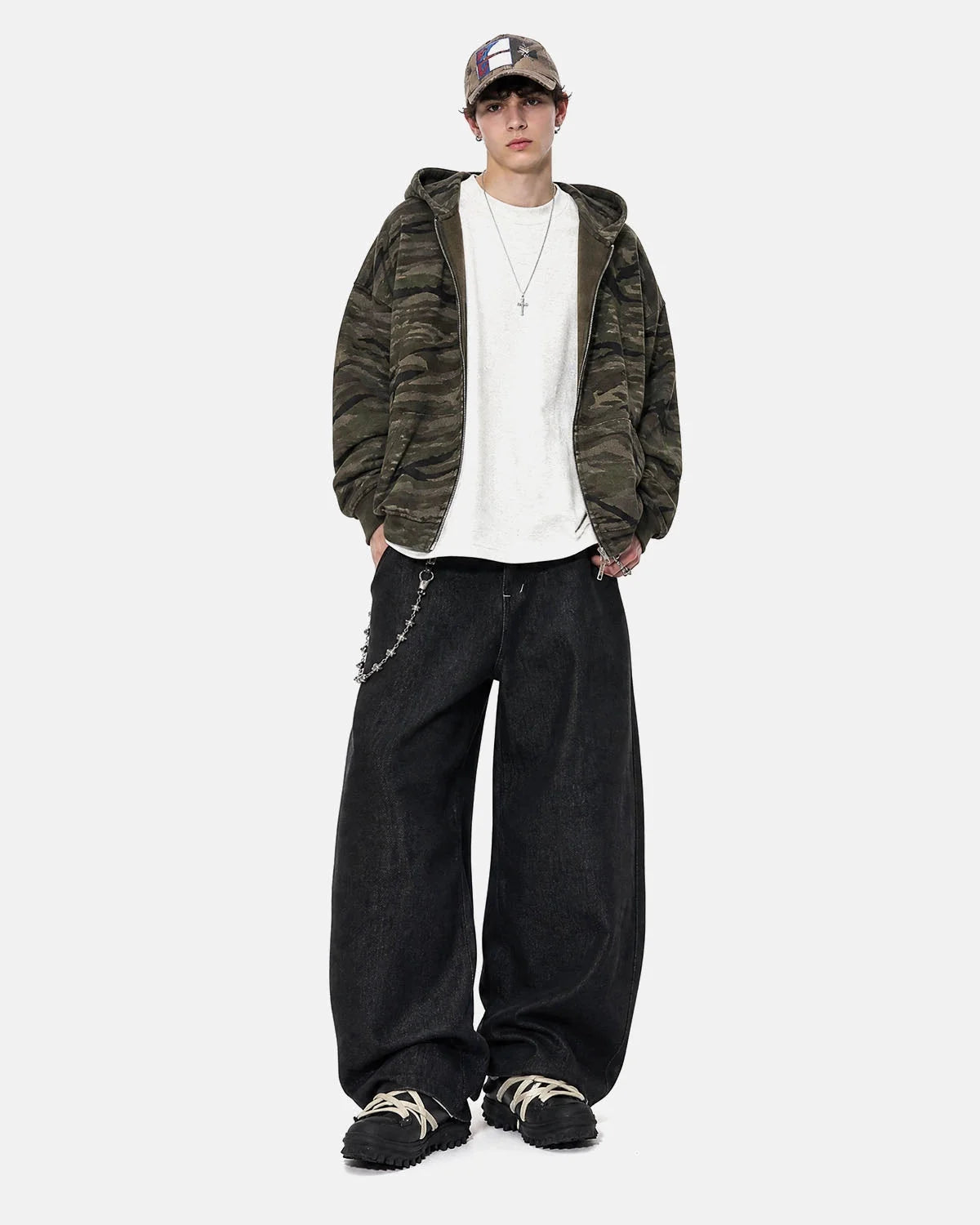 Omygoods Star Graphic Raw Barrel Jeans