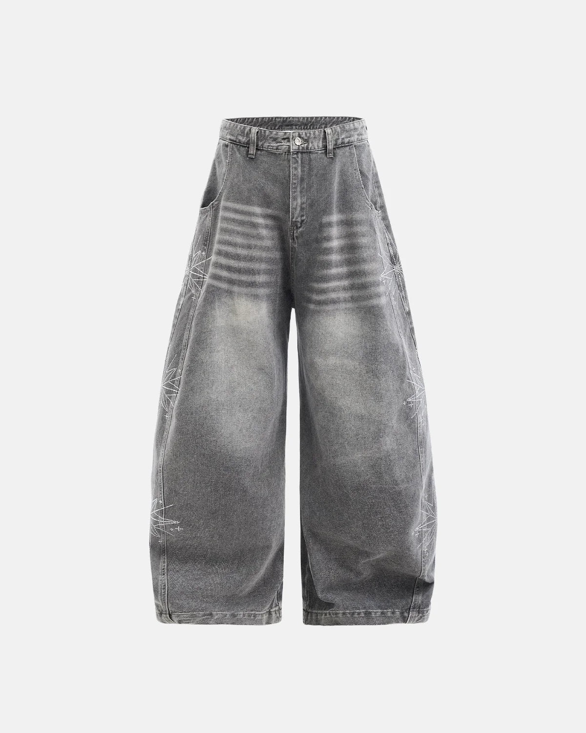 Omygoods Star Graphic Rhinestone Barrel Baggy Jeans
