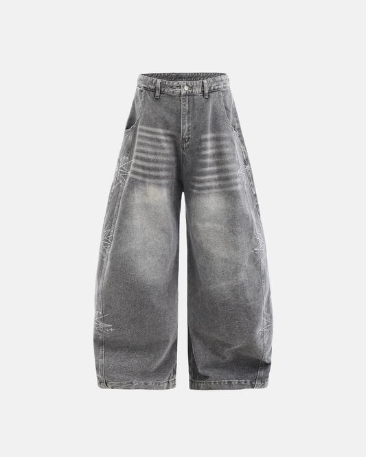 Omygoods Star Graphic Rhinestone Barrel Baggy Jeans