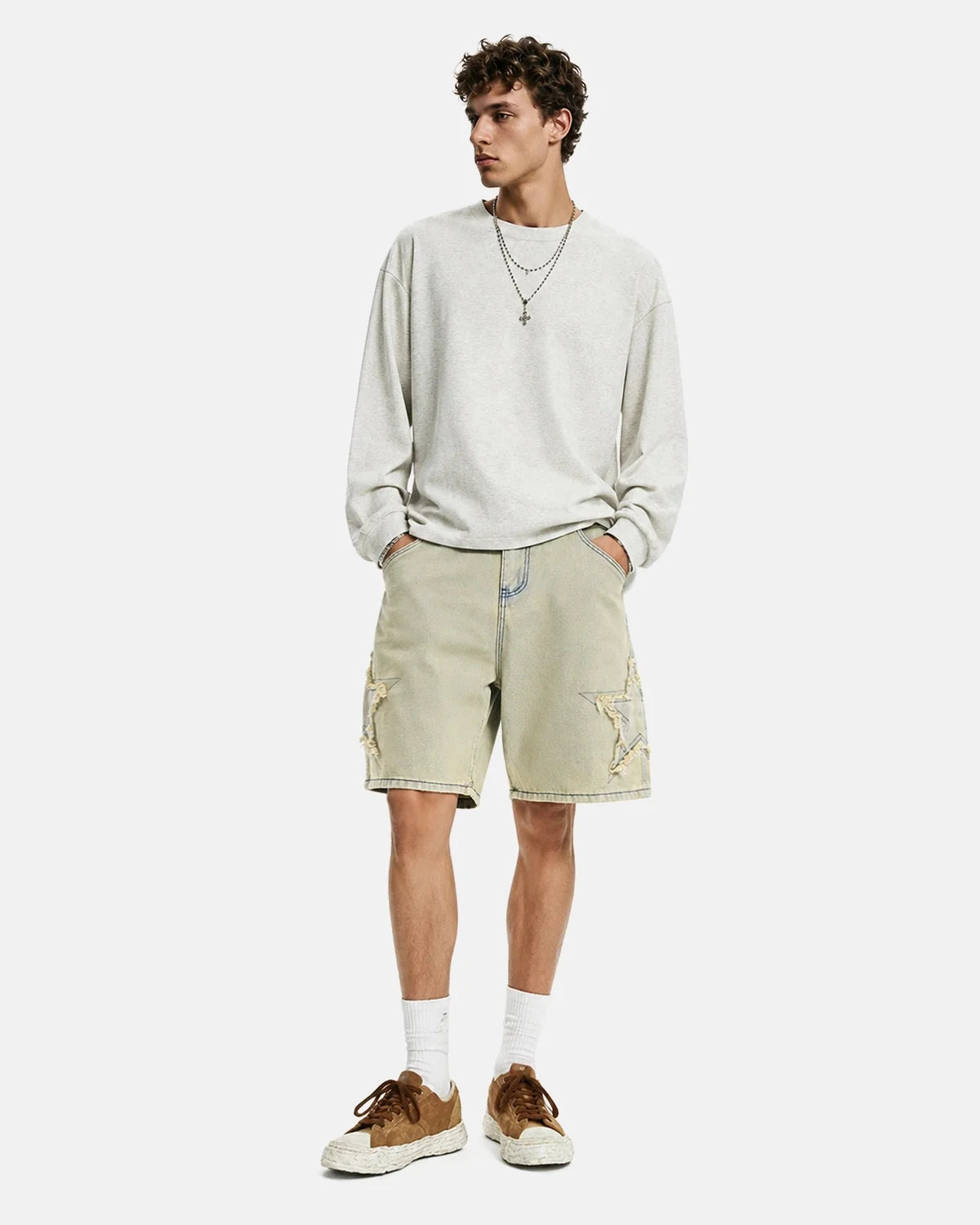 Omygoods Star Patch Distressed Baggy Jorts