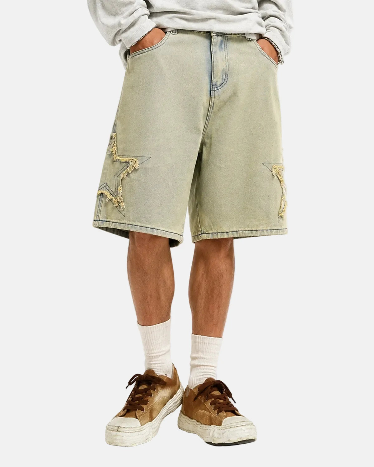 Omygoods Star Patch Distressed Baggy Jorts
