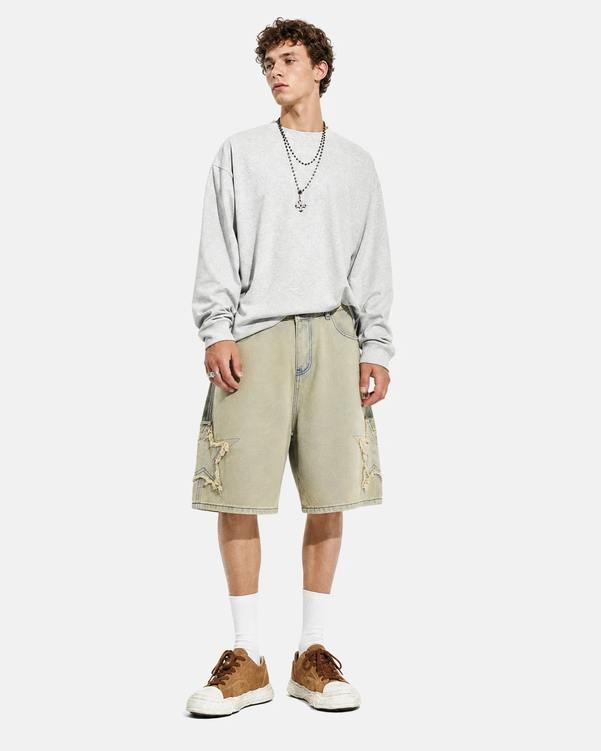 Omygoods Star Patch Distressed Baggy Jorts