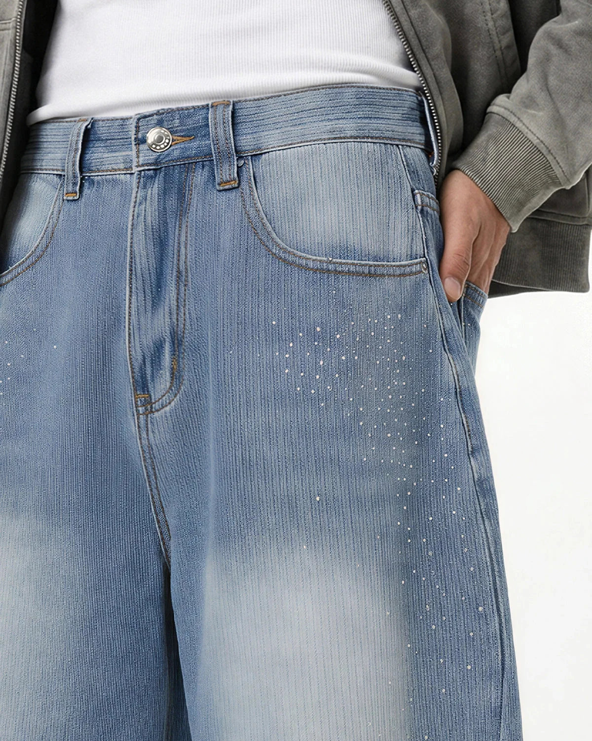 Omygoods Star Rhinestone Longline Denim Shorts
