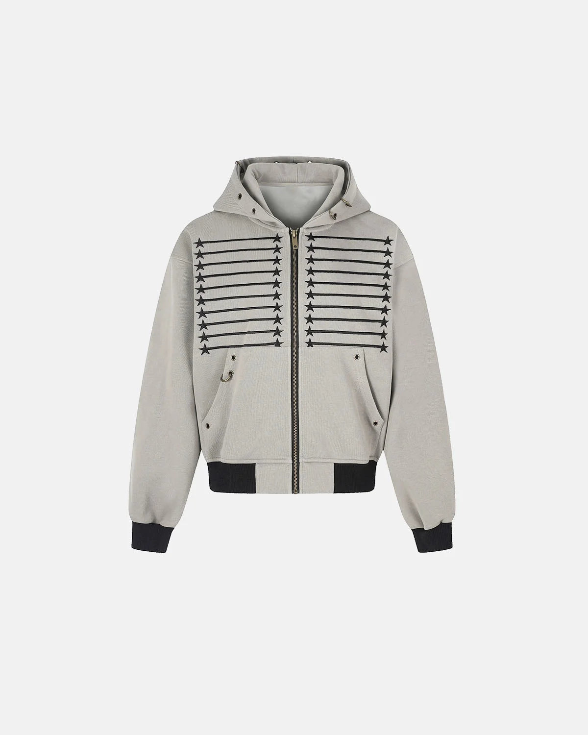 Omygoods Star Trim Graphic Boxy Zip Up Hoodie