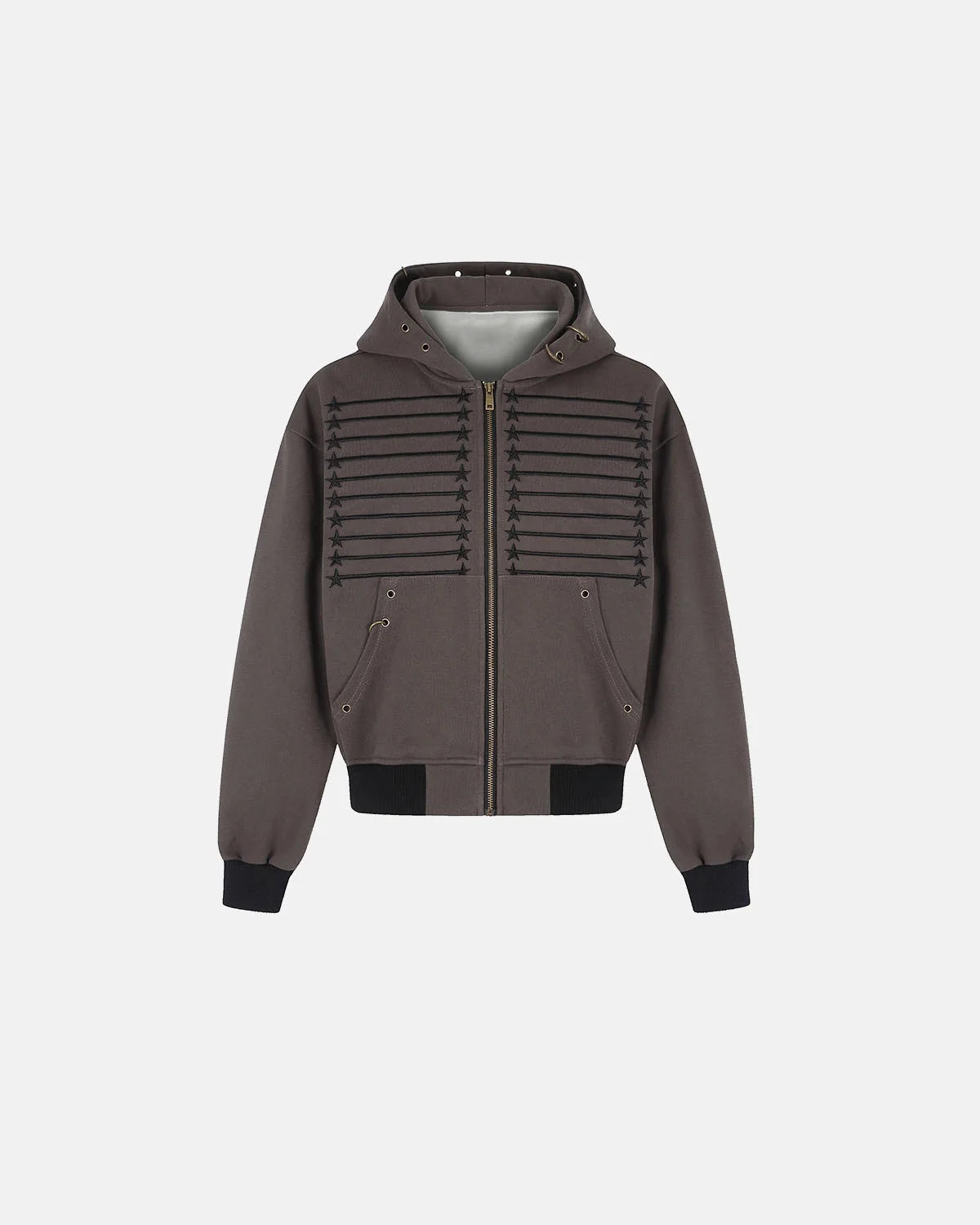 Omygoods Star Trim Graphic Boxy Zip Up Hoodie