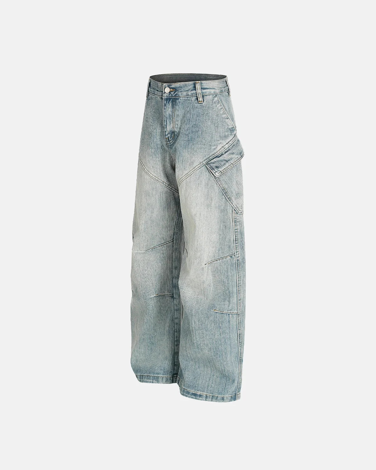Omygoods Stitching Bamboo Weave Baggy Jeans
