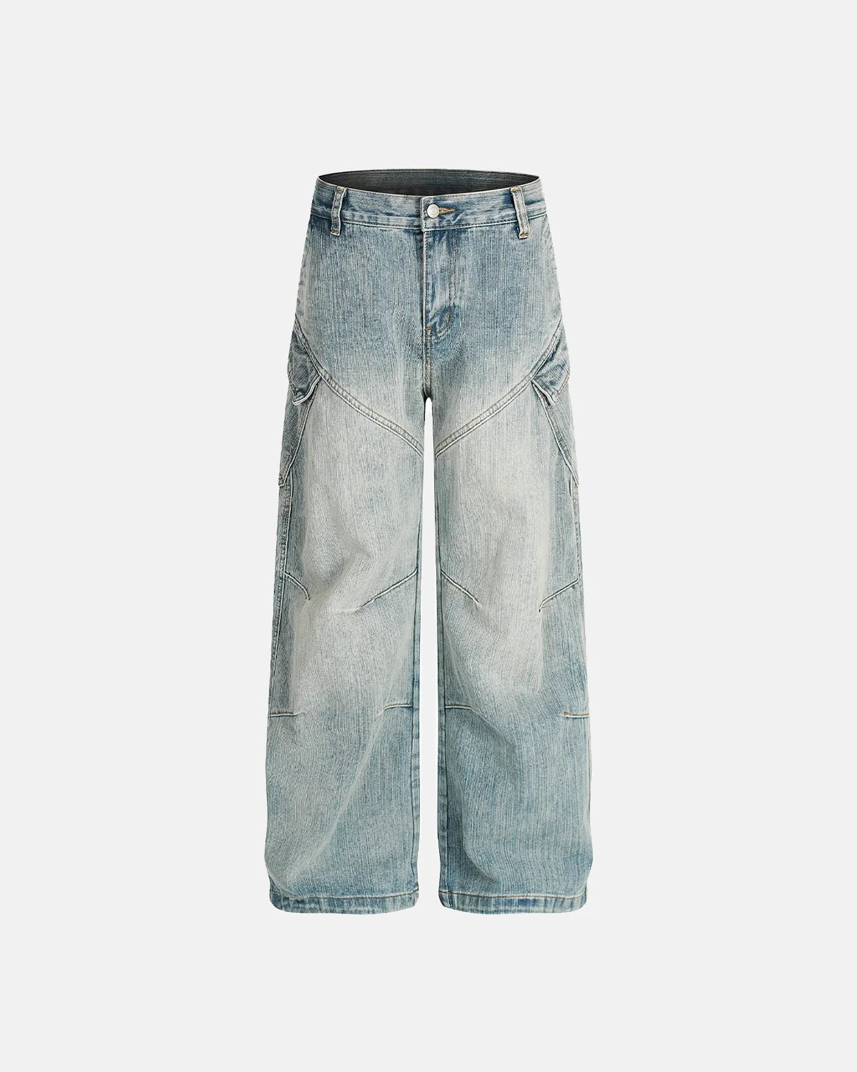 Omygoods Stitching Bamboo Weave Baggy Jeans