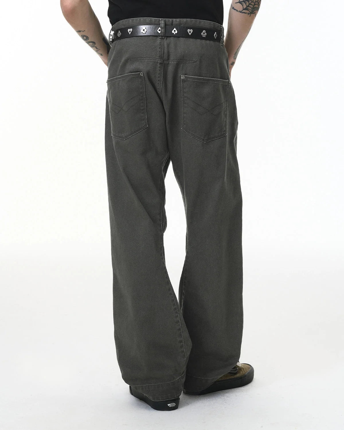 Omygoods Stitching Flare Baggy Jeans
