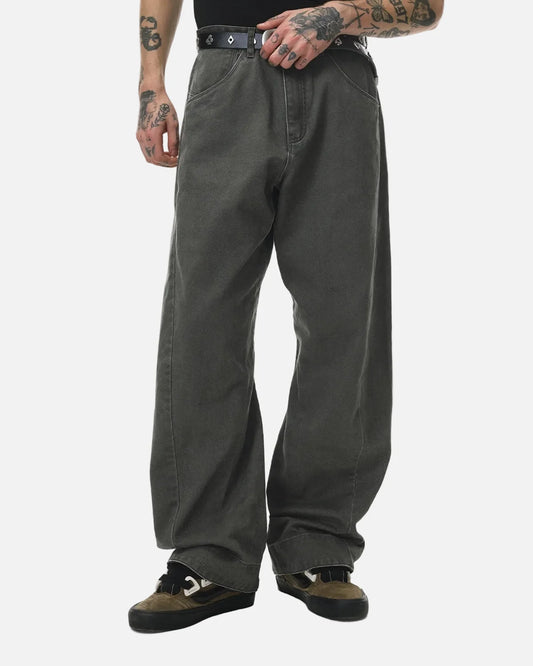 Omygoods Stitching Flare Baggy Jeans