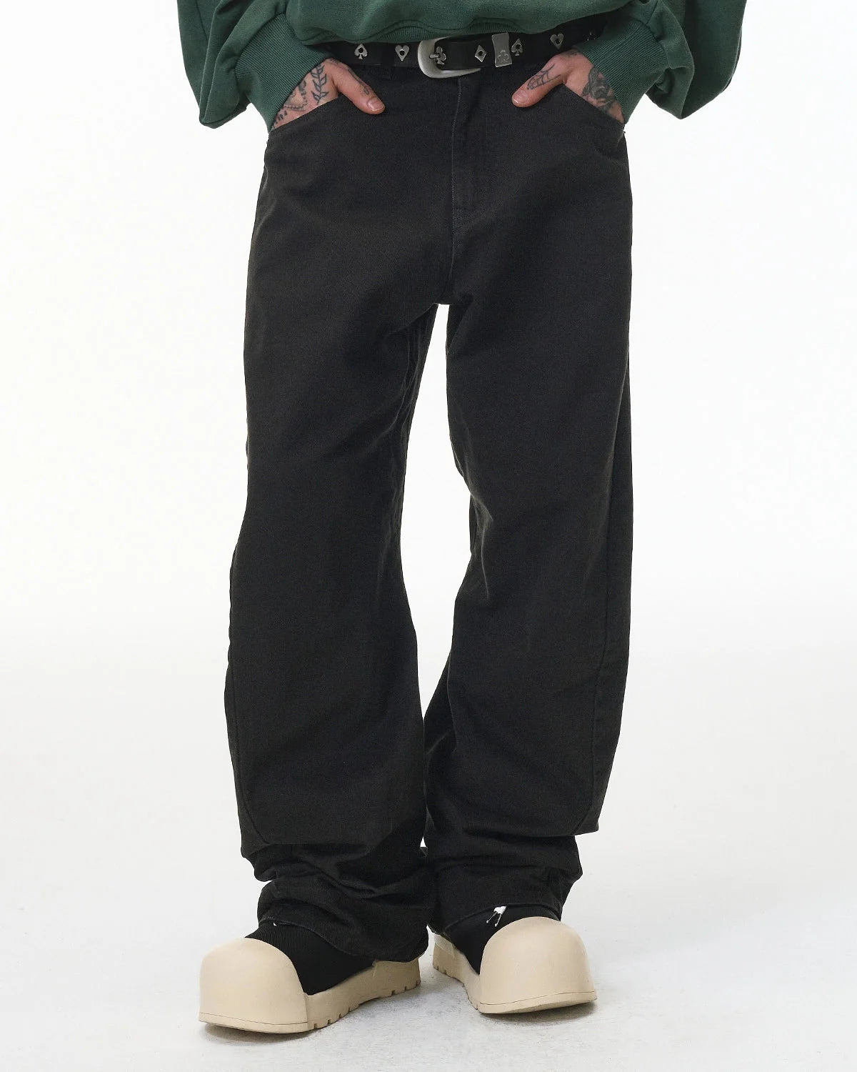 Omygoods Stitching Flare Baggy Jeans