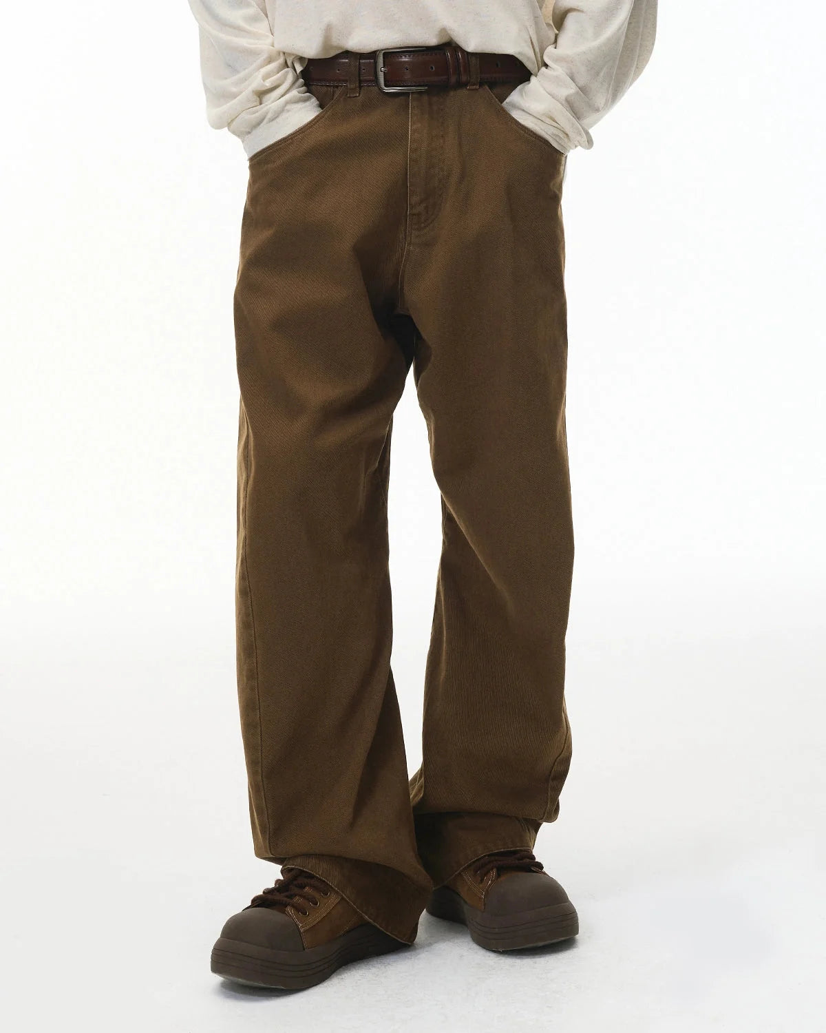 Omygoods Stitching Flare Baggy Jeans