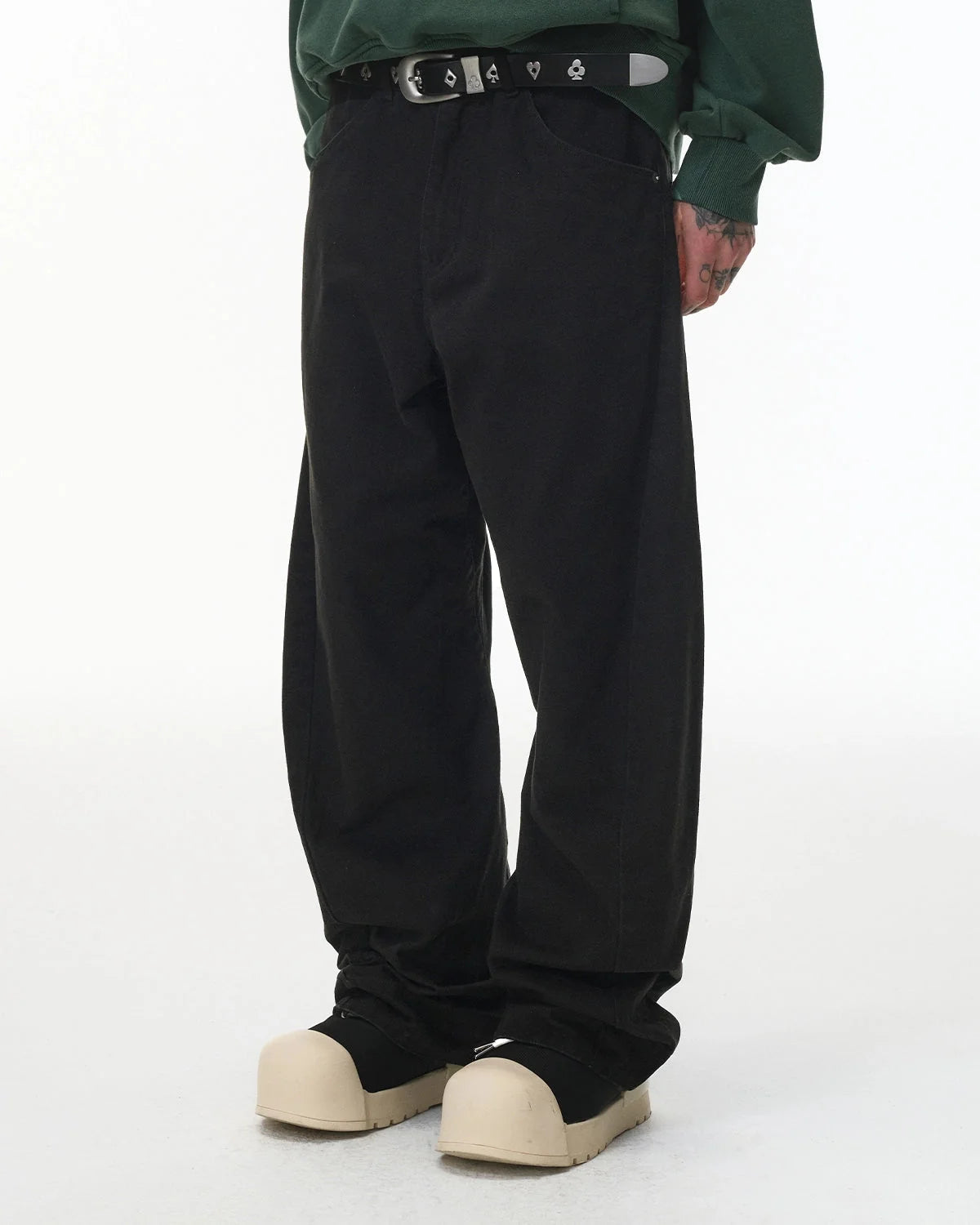 Omygoods Stitching Flare Baggy Jeans