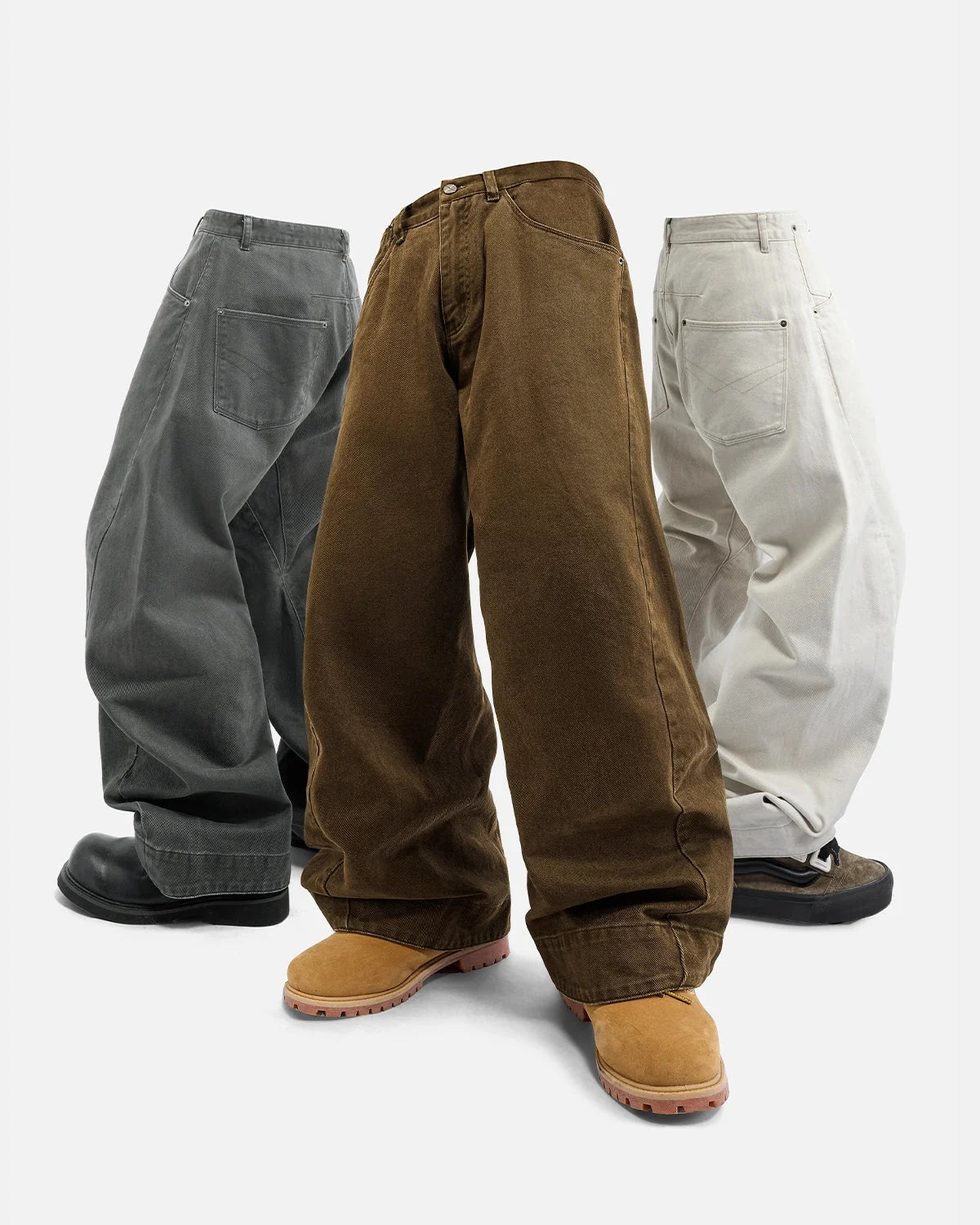 Omygoods Stitching Flare Baggy Jeans