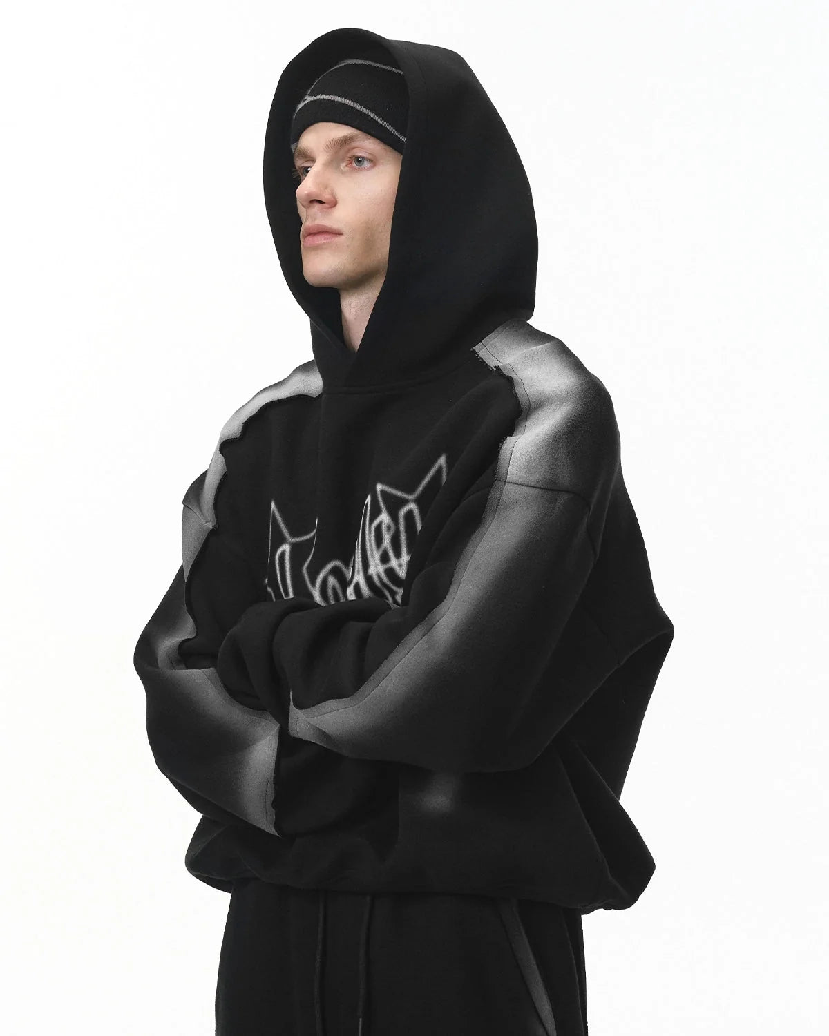 Omygoods Stitching Spray-Painted Hoodie