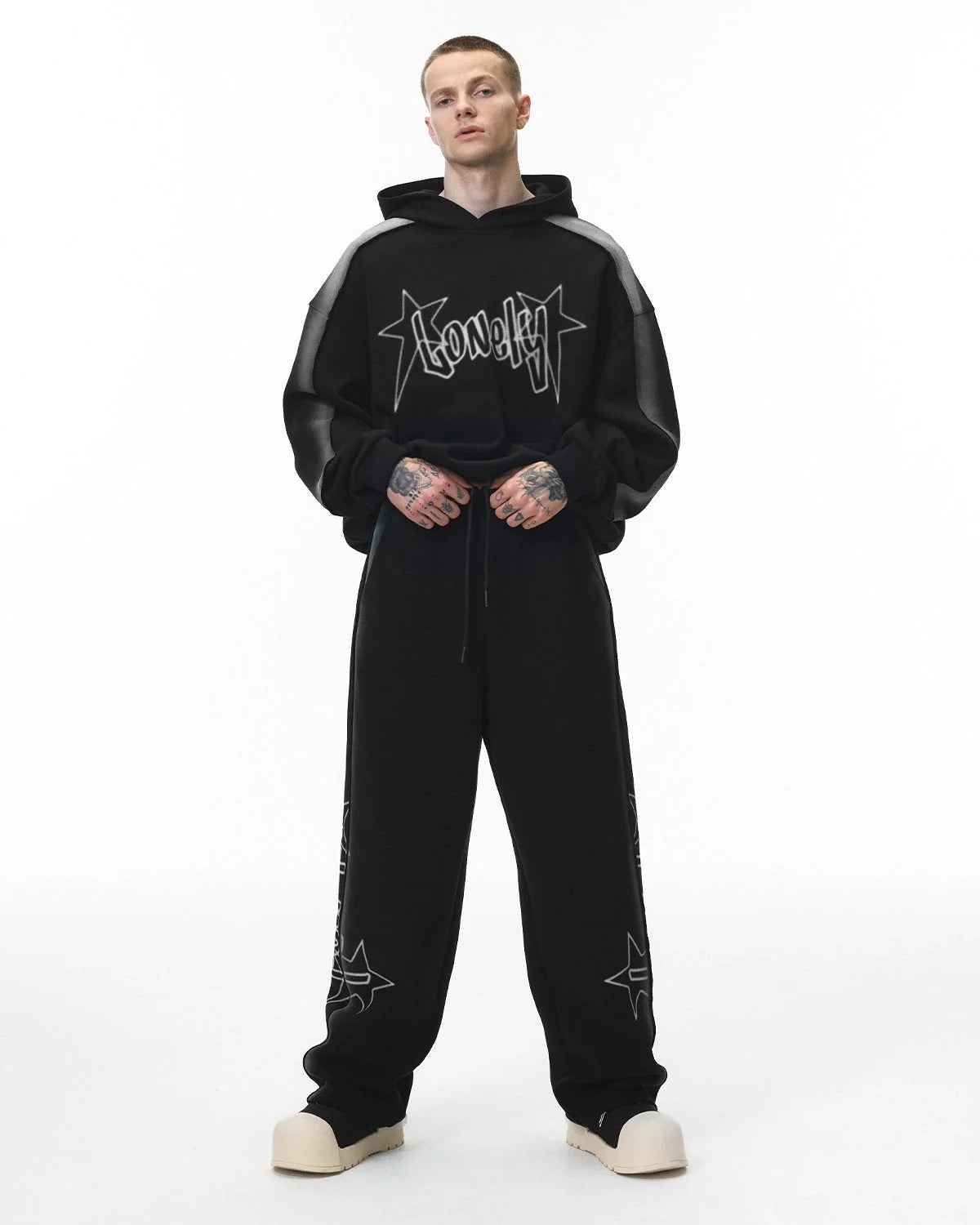 Omygoods Stitching Spray-Painted Hoodie