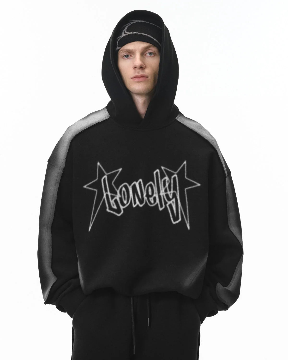 Omygoods Stitching Spray-Painted Hoodie