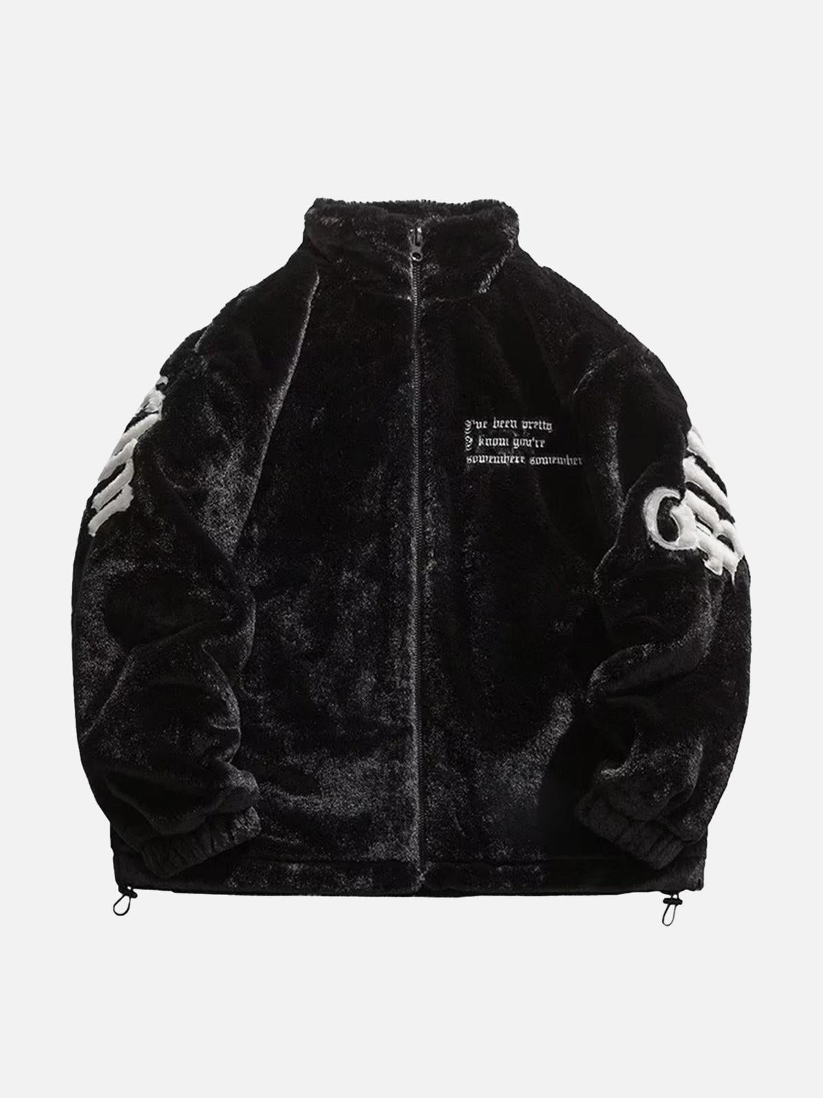 Omygoods Street Letter Embroidered Fleece Jacket
