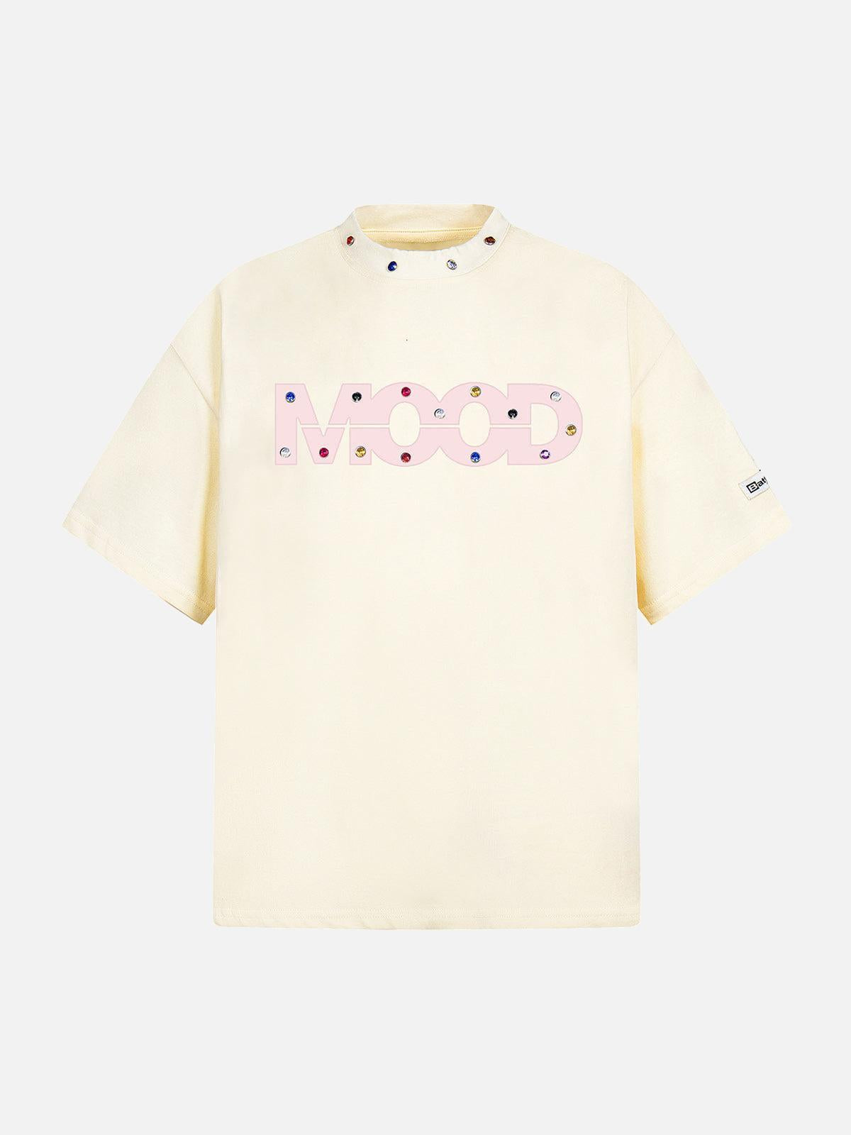 Omygoods Street Retro MOOD Patch Embroidered Rivet T-Shirt