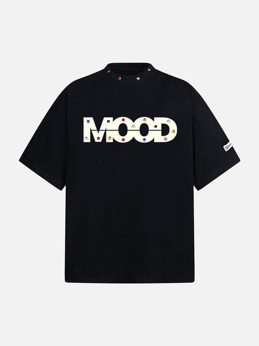 Omygoods Street Retro MOOD Patch Embroidered Rivet T-Shirt