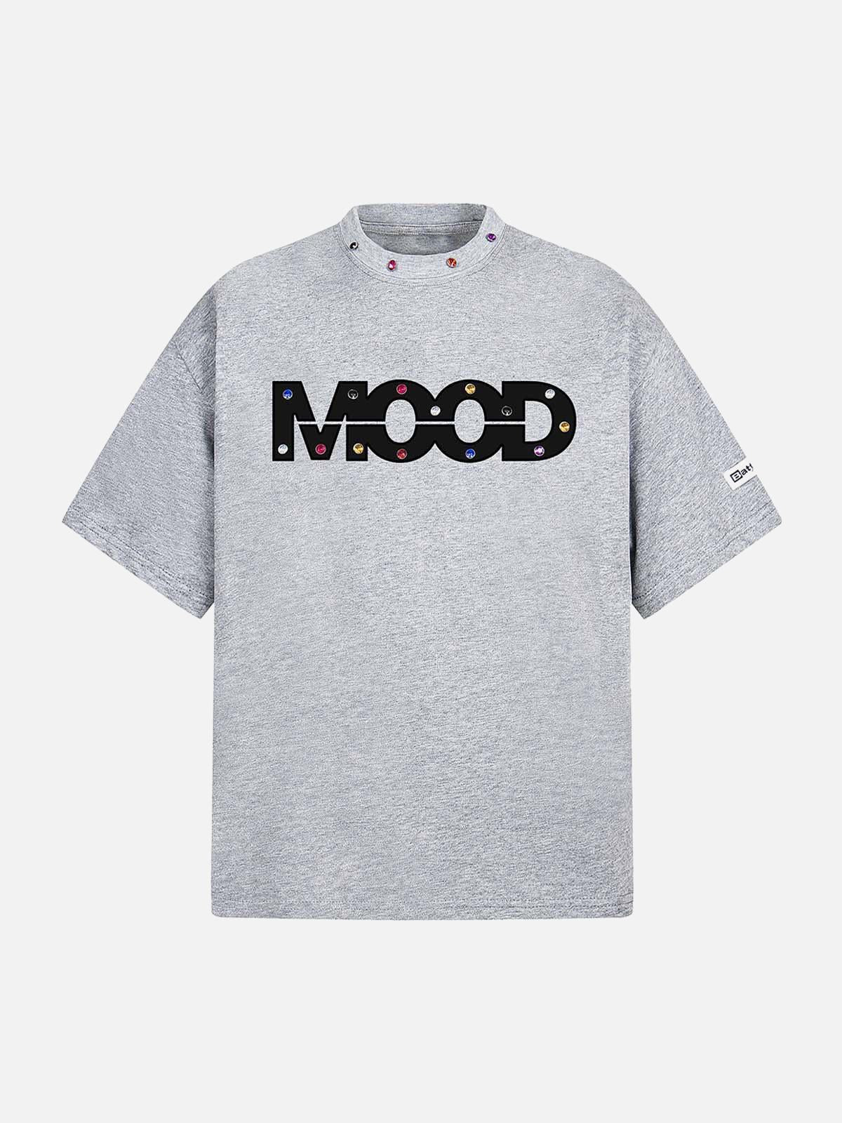 Omygoods Street Retro MOOD Patch Embroidered Rivet T-Shirt