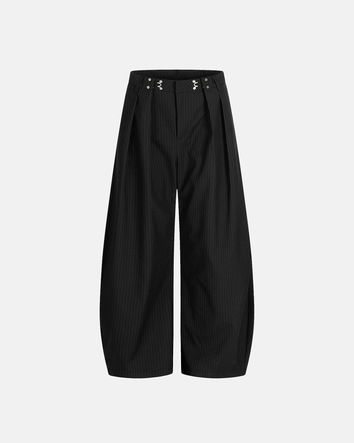 Omygoods Black Striped Barrel Suit Pant