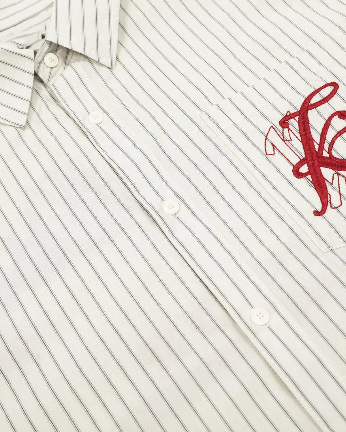 Omygoods Striped Embroidered Short-Sleeve Shirt