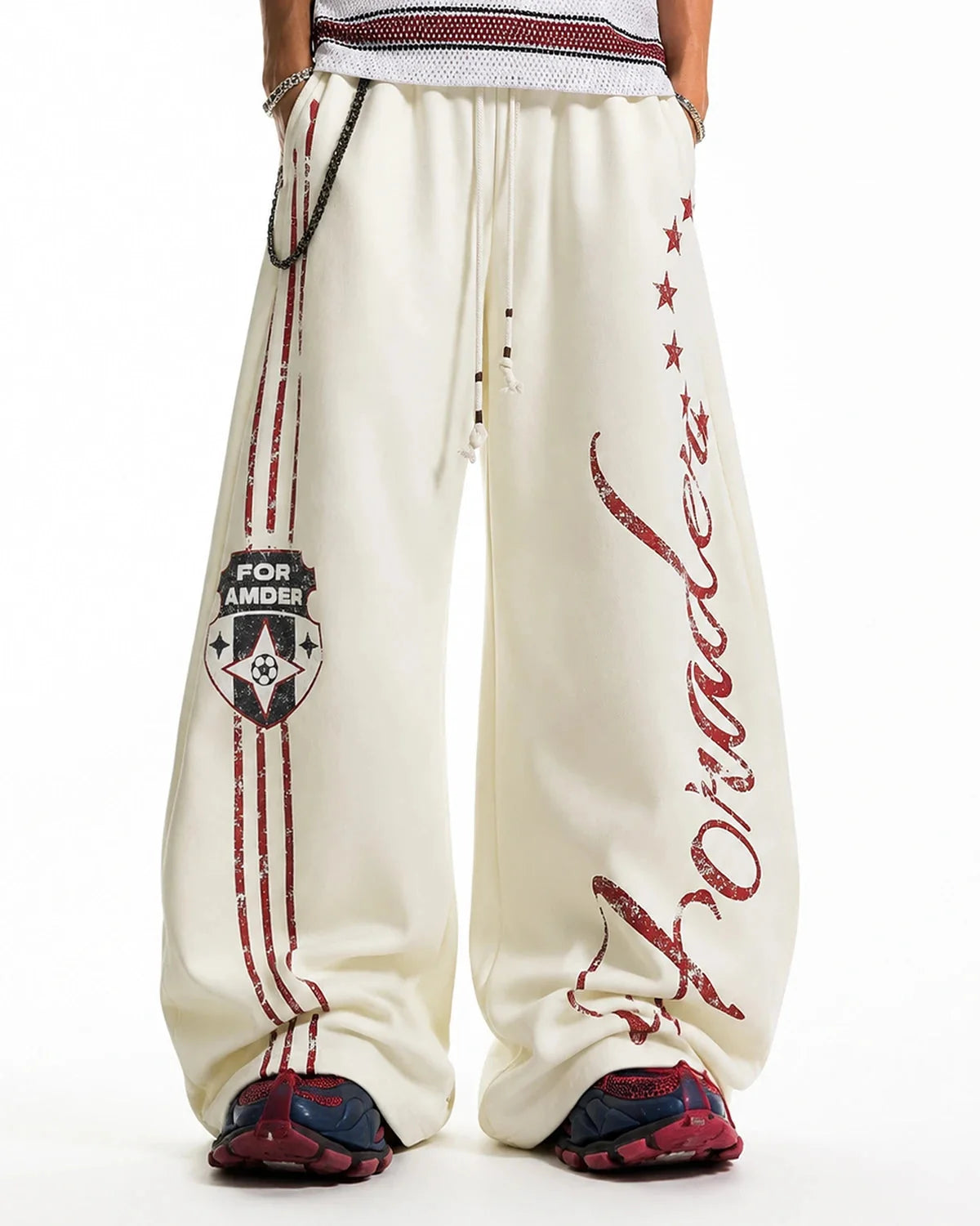 Omygoods Striped Graphic Barrel Sweatpants