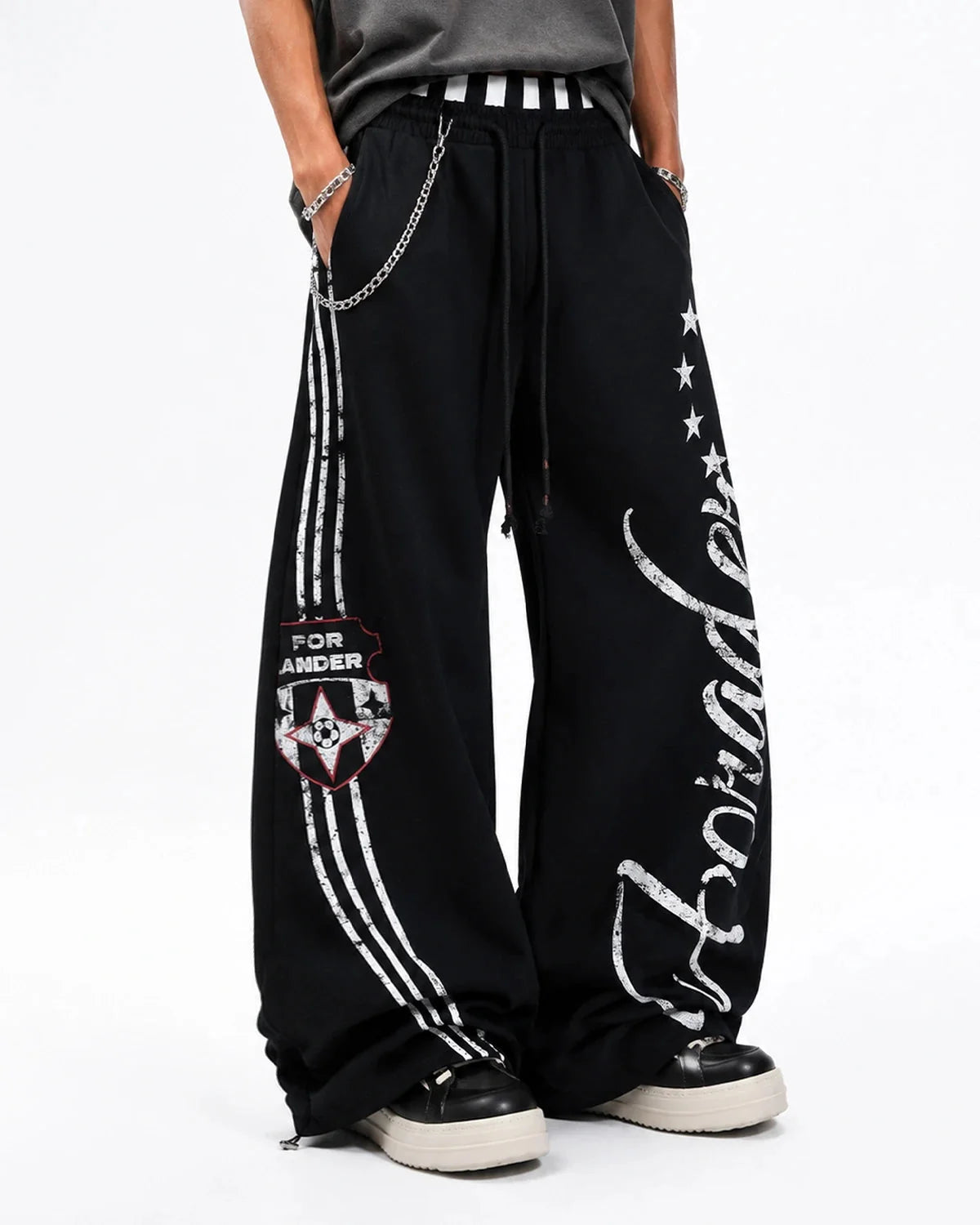 Omygoods Striped Graphic Barrel Sweatpants