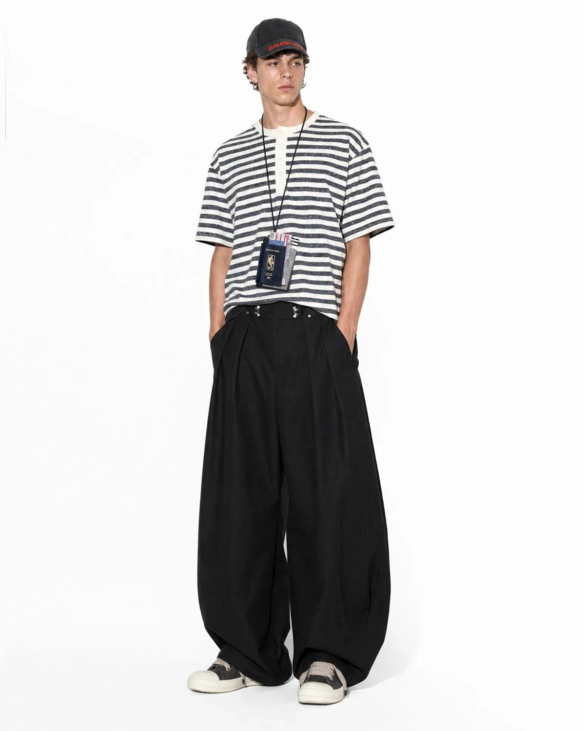 Omygoods Striped Henley Relaxed T-Shirt