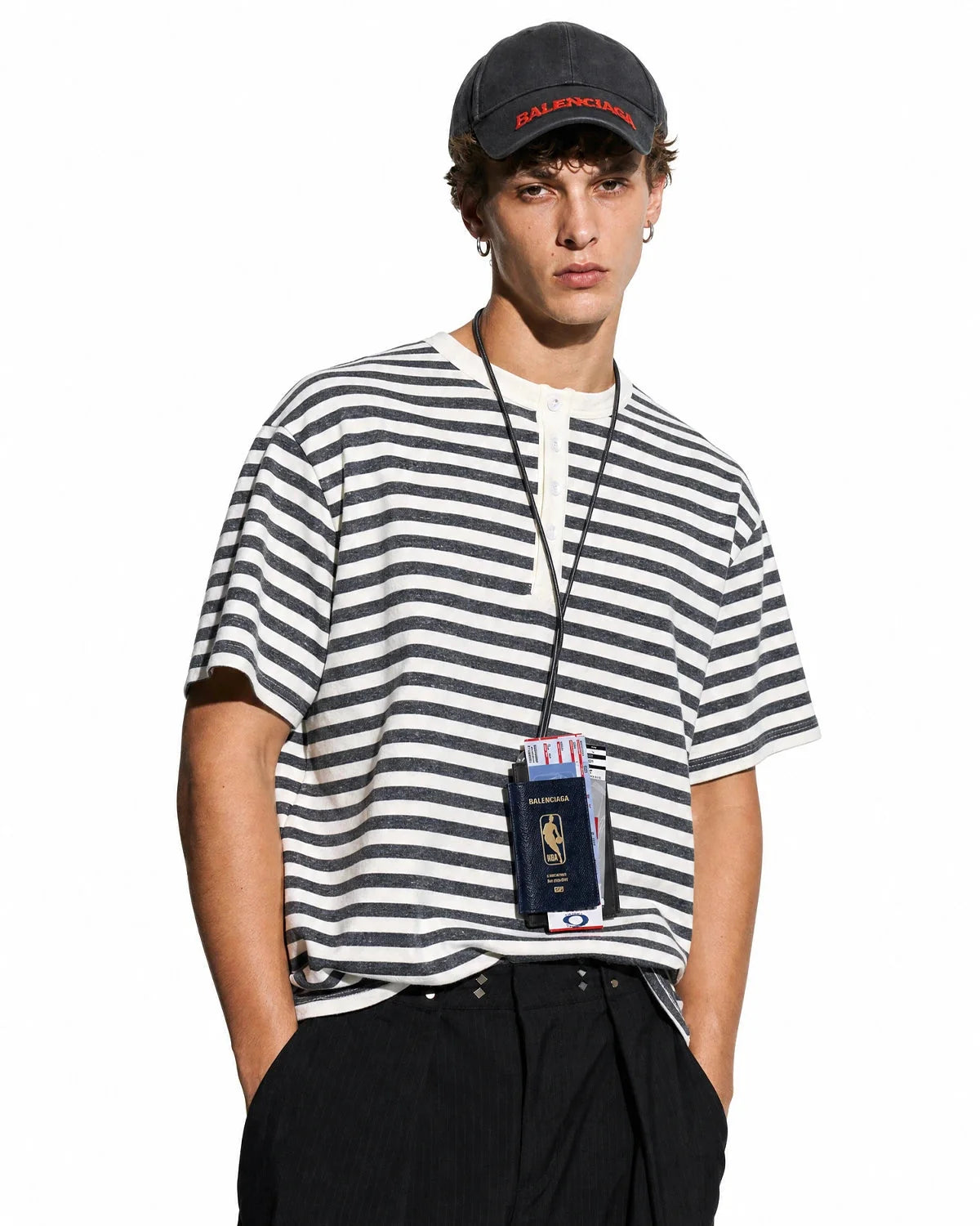 Omygoods Striped Henley Relaxed T-Shirt