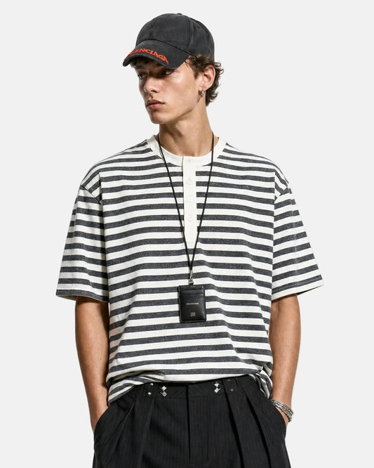 Omygoods Striped Henley Relaxed T-Shirt