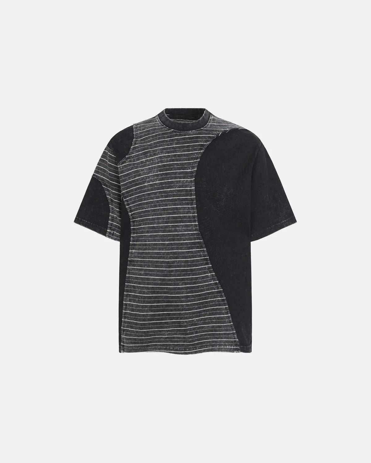 Omygoods Striped Patchwork Washed T-Shirt