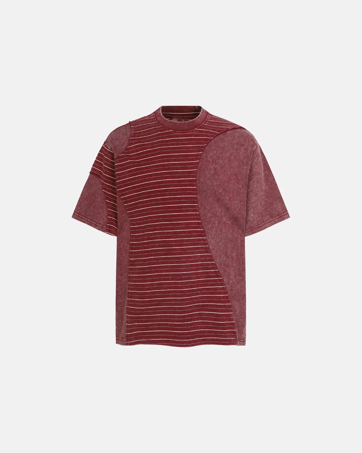 Omygoods Striped Patchwork Washed T-Shirt