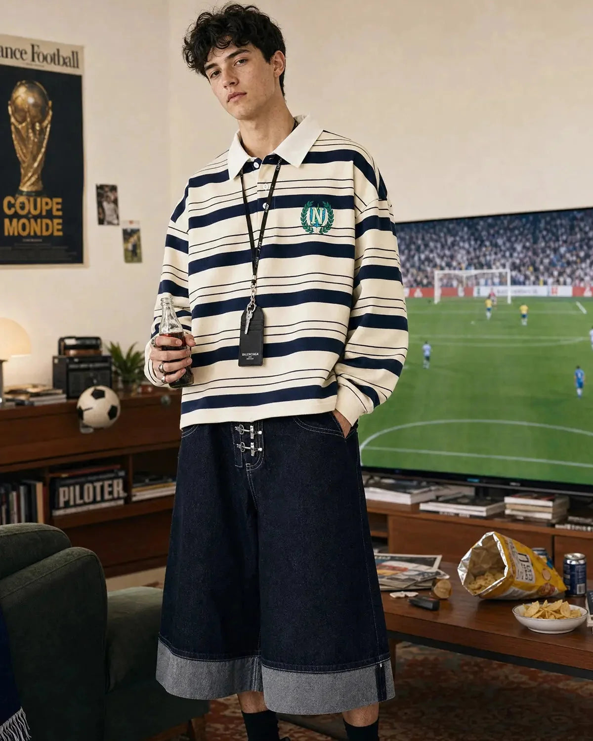 Omygoods Striped Rugby Polo Shirt
