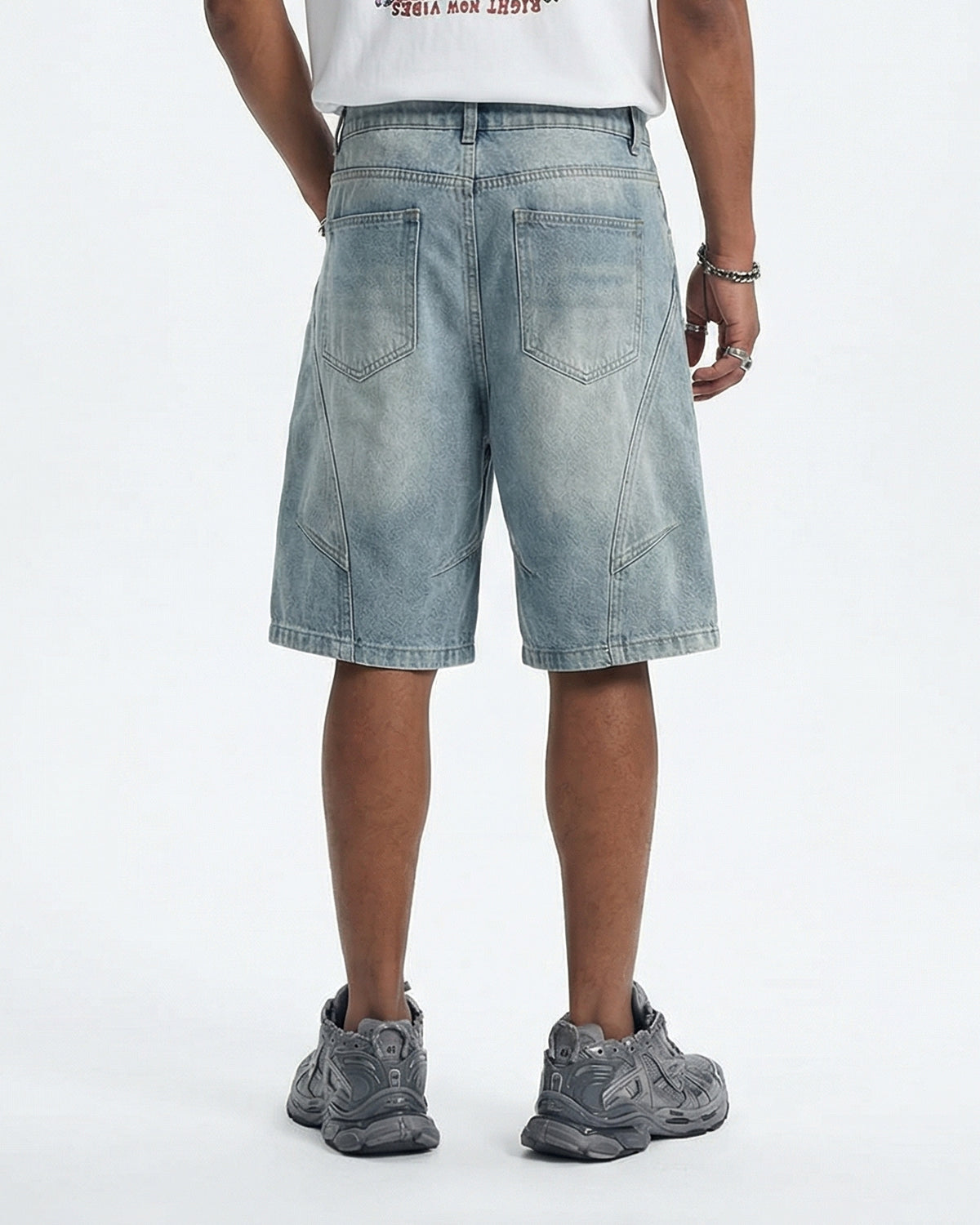 Omygoods Structured Washed Denim Shorts