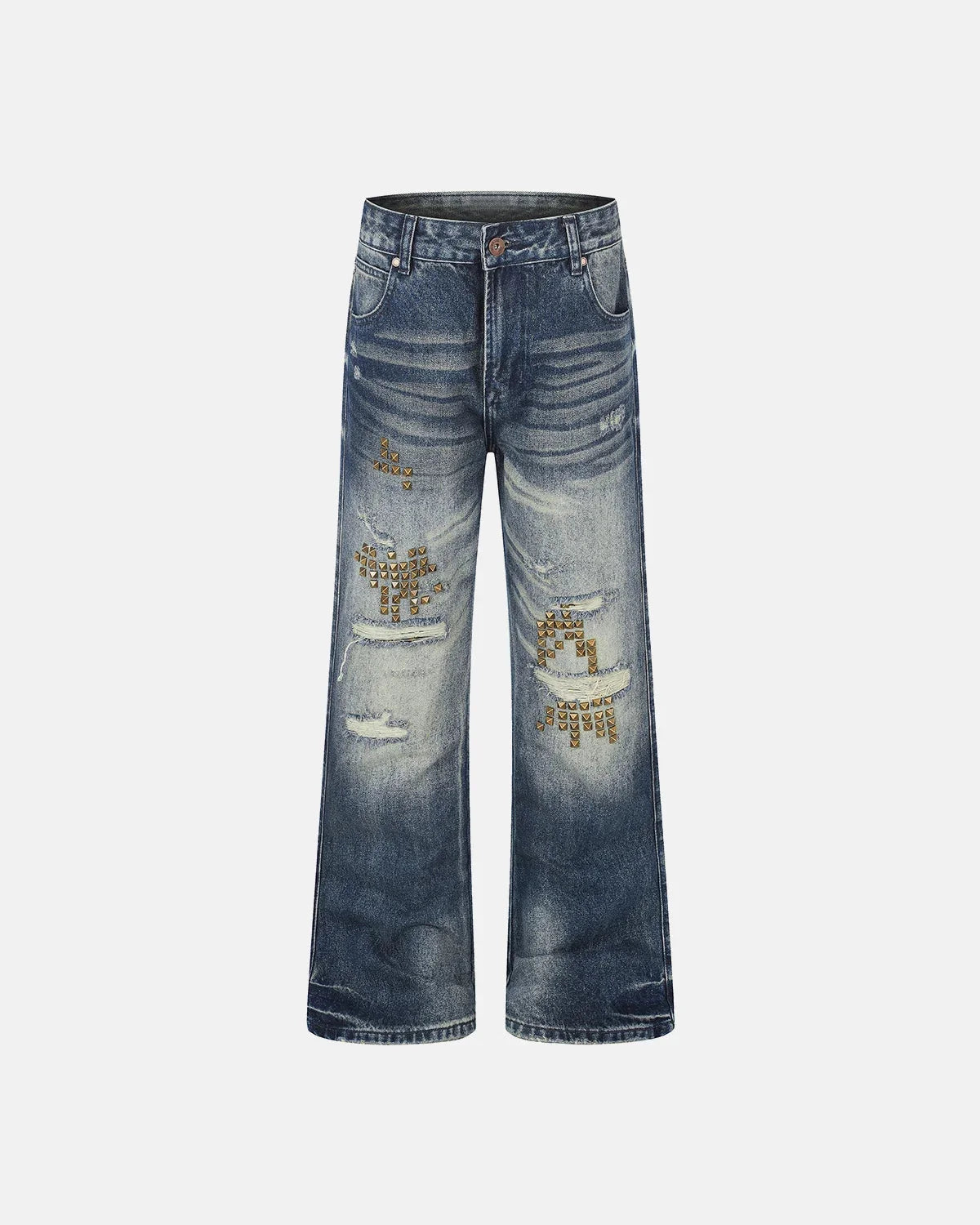 Omygoods Stud Distressed Bootcut Jeans