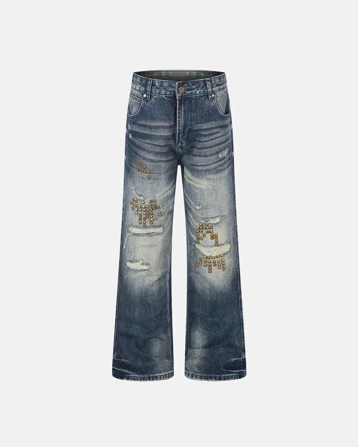 Omygoods Stud Distressed Bootcut Jeans