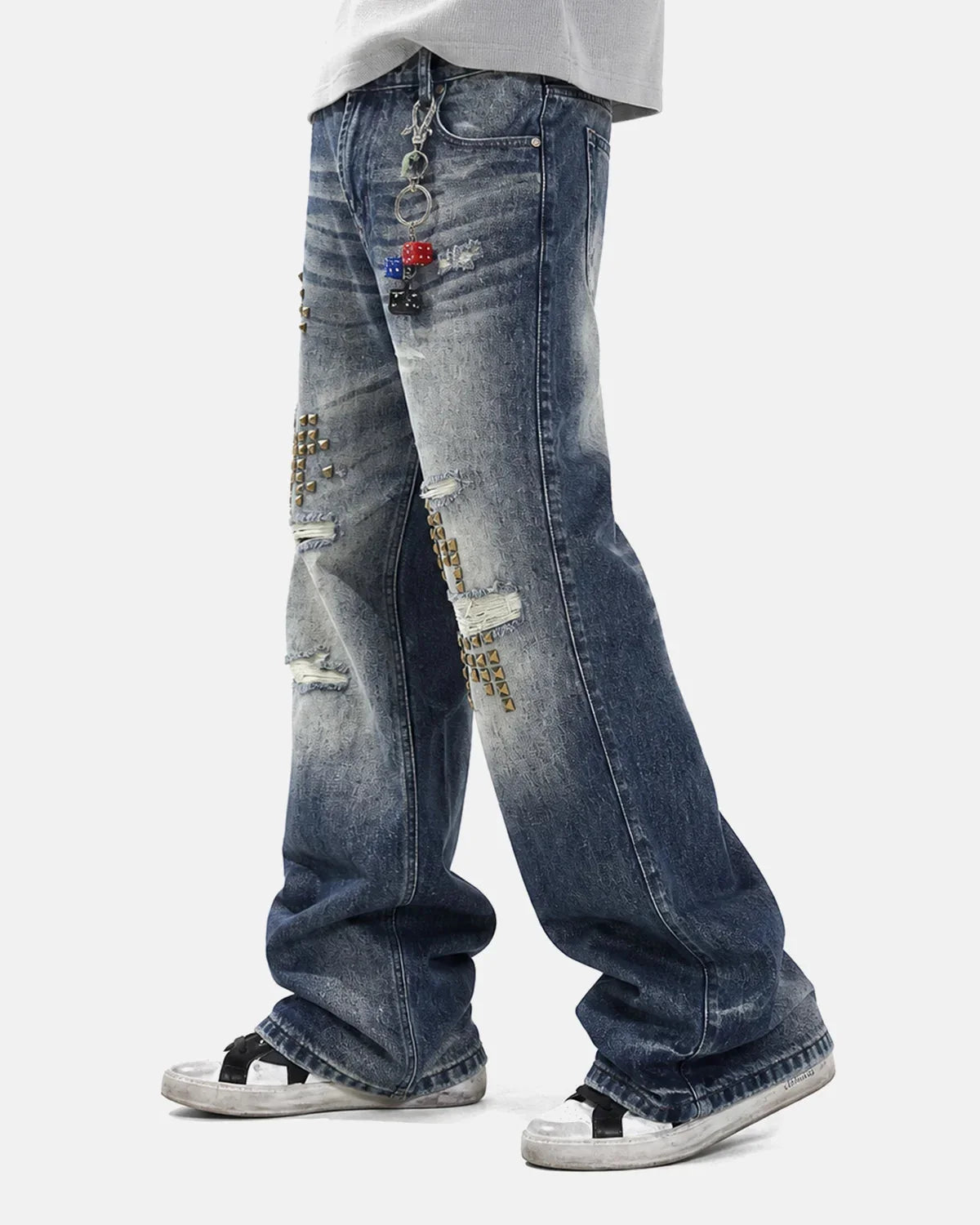 Omygoods Stud Distressed Bootcut Jeans