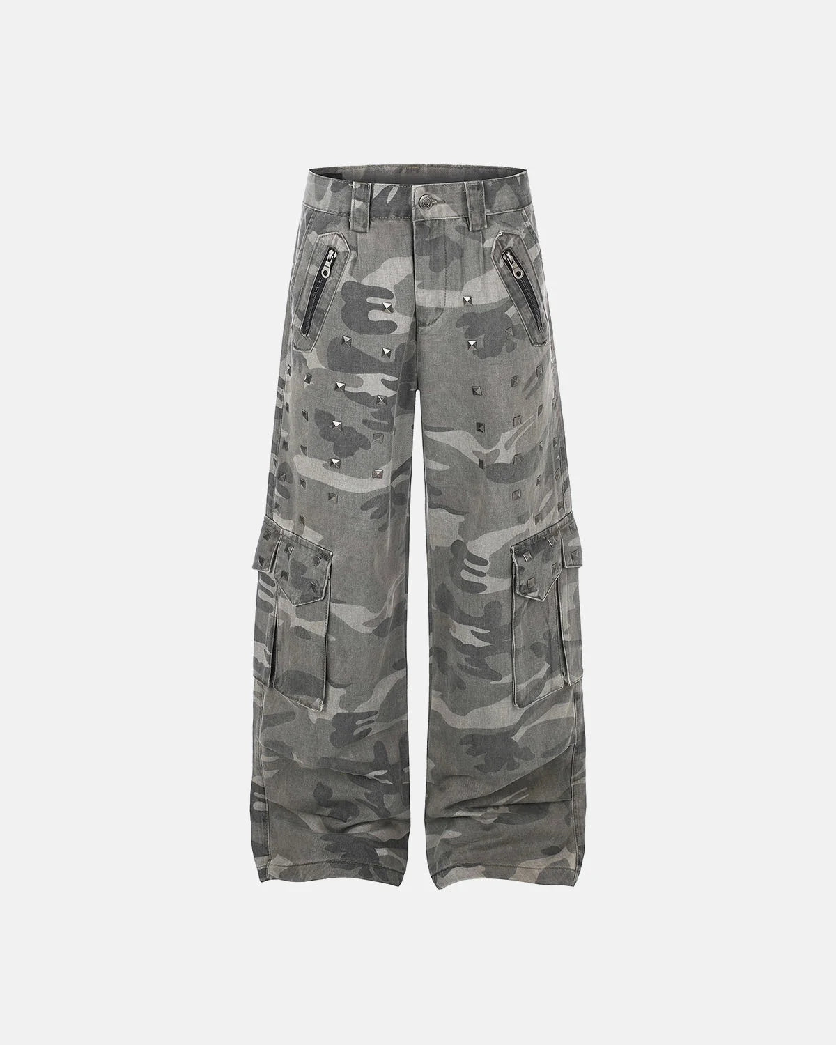 Omygoods Studded Camo Wide Leg Cargo Pants