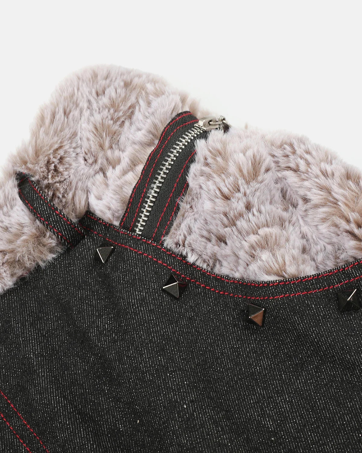 Omygoods Studded Faux Fur Waistband Baggy Jeans