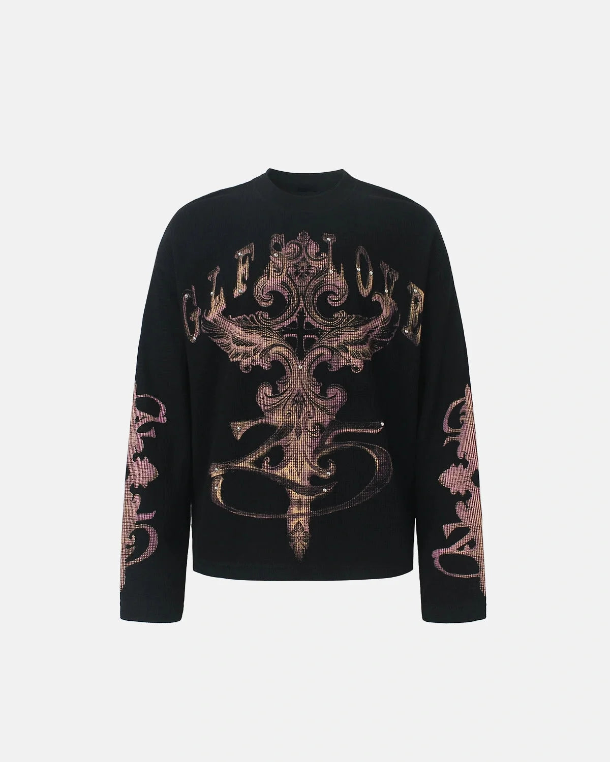 Omygoods Studded Gothic Cross Waffle Long Sleeve T-Shirt