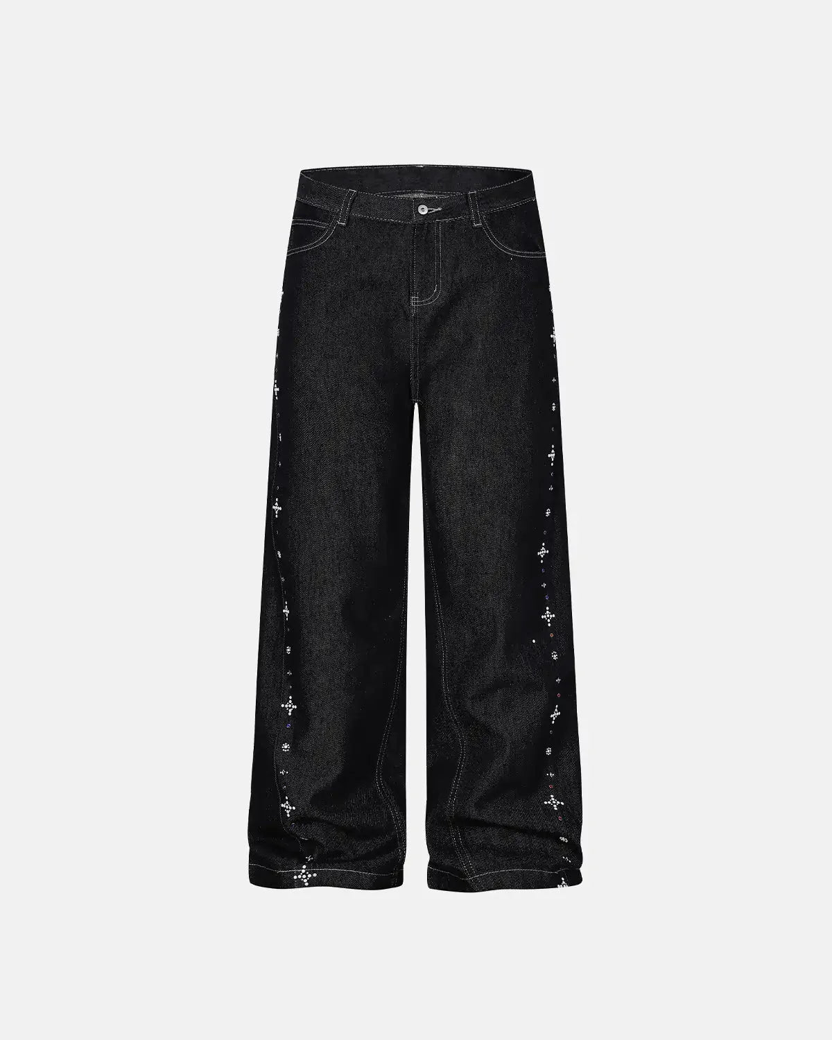 Omygoods Studded Rhinestone Baggy Denim Jeans